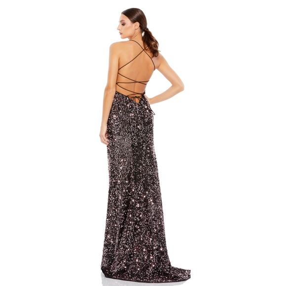 Mac Duggal 26444 Formal Sequin Black Rose Open Back Gown Dress Pink Formal 6 - Picture 7 of 10